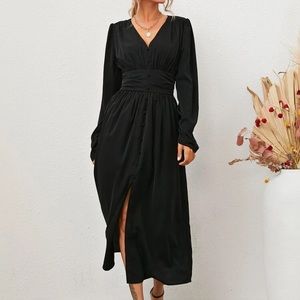 Shein satin black midi dress